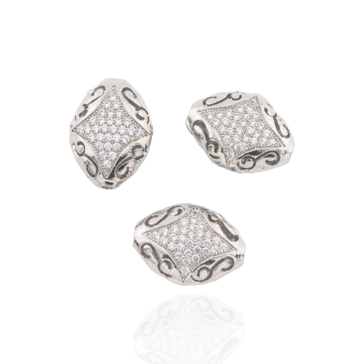 Composant Connecteur Bronze Avec Zircons Riz Plat 13x17mm 3pcs Plaqué Rhodium