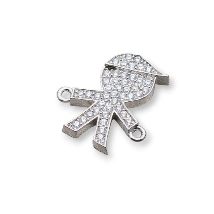 Composants de Connecteur en Bronze avec Zircons Enfant 13.5x14.5mm 5pcs Plaqué Rhodium