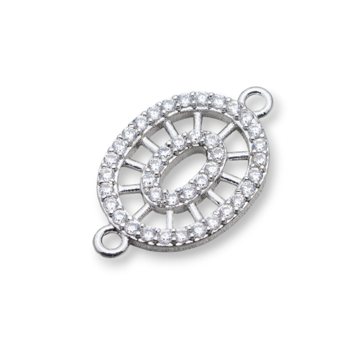 Composants de connecteur en bronze avec zircons ovales 12x15mm 5pcs plaqué rhodium