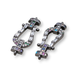 Connettore Componente Di Bronzo Con Zirconi Multicolor A 2 Anellini 10x30mm 5pz Brunito