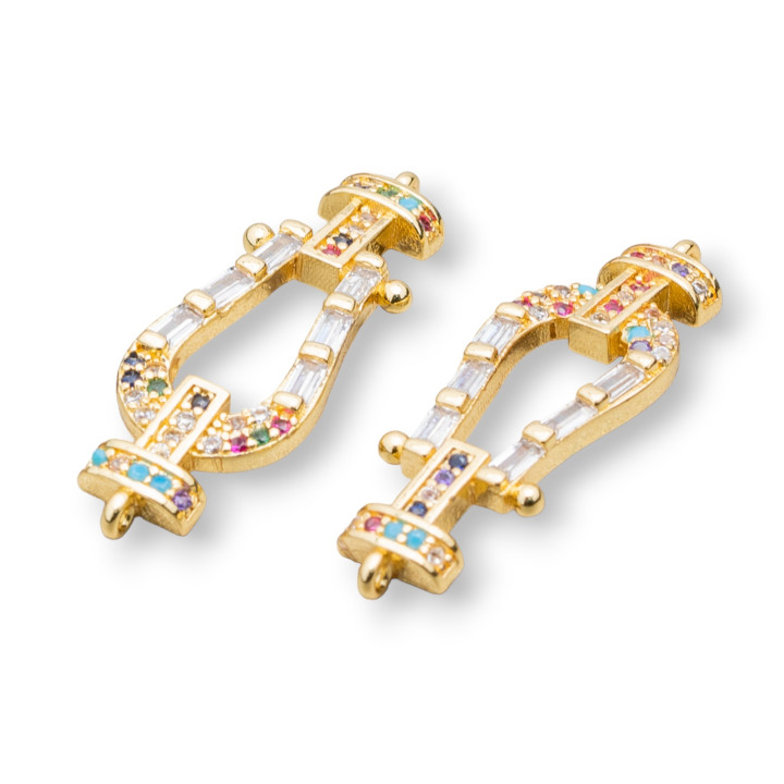 Conector De Componente De Bronce Con Circonitas Multicolores Con 2 Anillos 10x30mm 5ud Dorado
