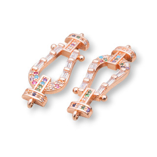 Bronze Component Connector With Multicolor Zircons With 2 Rings 10x30mm 5pcs Rose Gold
