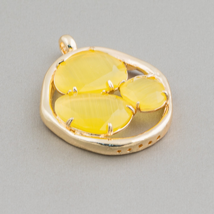 3 Stone Cat's Eye Ορειχάλκινο Βύσμα Εξαρτήματος 32x41mm 4τμχ Χρυσοκίτρινο