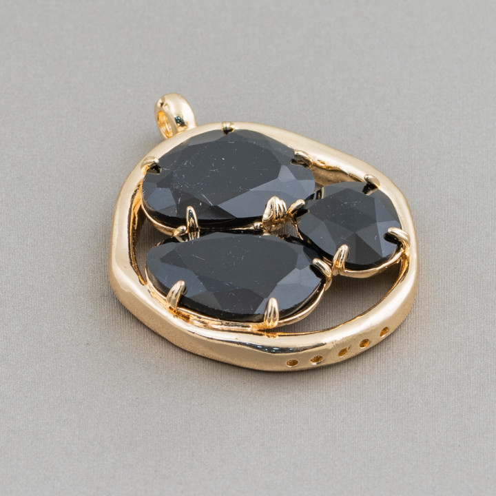 3 Stein Cat Eye Messing Komponentenverbinder 32x41mm 4pcs Golden Black