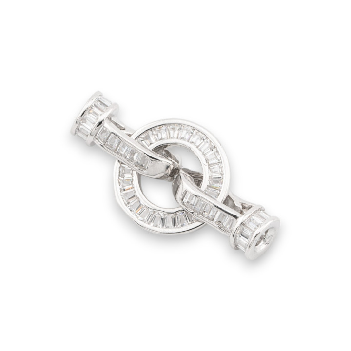 Fermoirs Argent 925 Avec Zircons 11mm Rond 2pcs Plaqué Rhodium