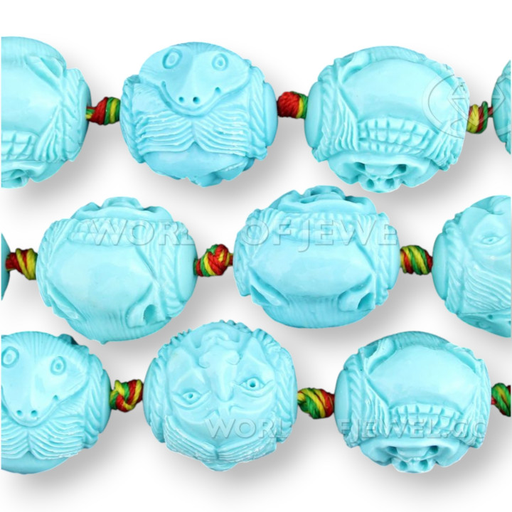 Resin Engraved Sphere 20mm 16pcs Fox Turquoise