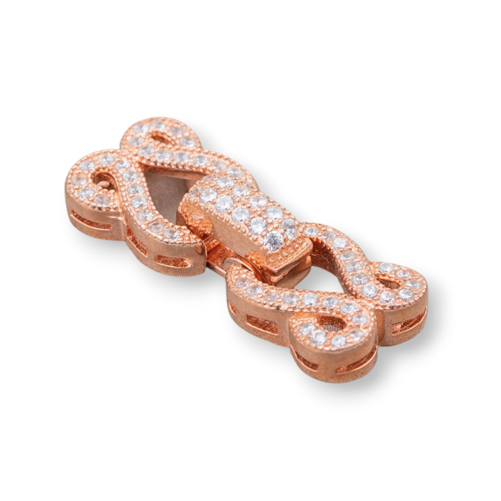 Ασημένιο κούμπωμα 925 με Πλεκτά Ζιργκόν 28x11mm 2τμχ Ροζ χρυσό