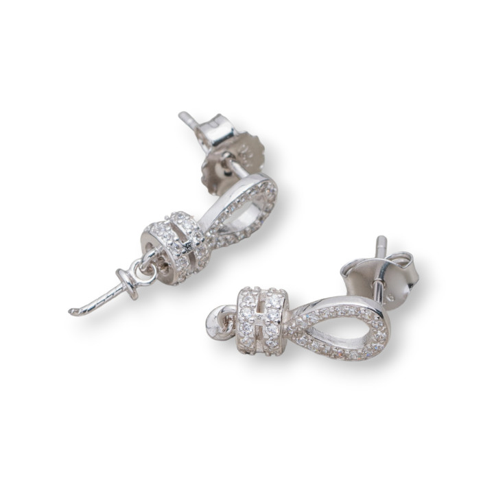 Base Para Pendientes De Plata 925 Con Circonitas Colgante Con Arandelas 6x15mm 3 Pares Baño De Rodio