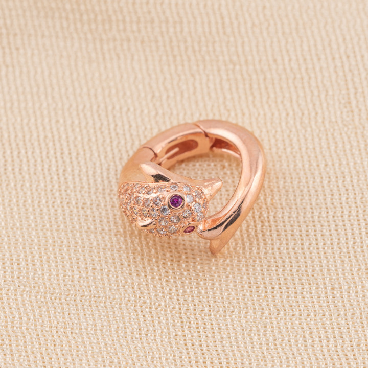 Cierre De Plata 925 Con Circonitas Delfín 16x19mm 1ud Oro Rosa Ojo Rojo