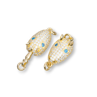 Ασημένιο κούμπωμα 925 με Micropave Zircons Armadillo Head 8,5x14mm 2τμχ Χρυσό Μπλε