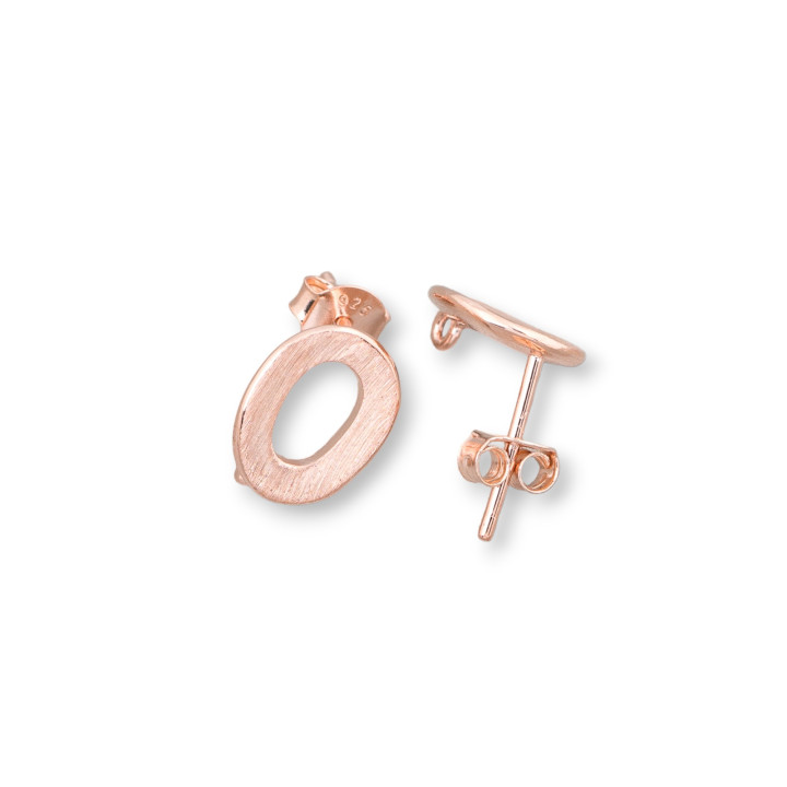 Base Per Orecchini Di Argento 925 A Perno Zero Ondulato 8,5x11mm 4 Paia Oro Rosa Satinato