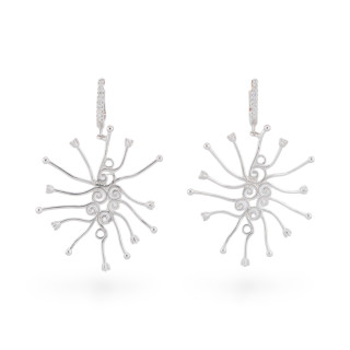 925 Silver Earring Base Stud With Branches For Setting 34x48mm 1 Pair White Rhodium Plated