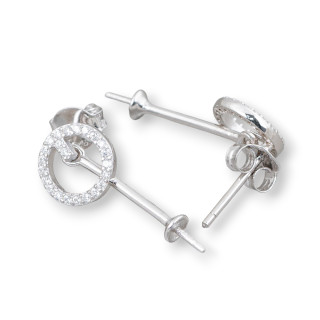 Base Per Orecchini Di Argento 925 Con Zirconi Perno Cerchio 09x22mm 4 Paia Rodiato