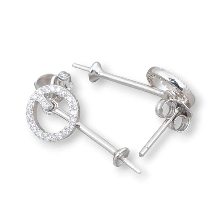 Base Pour Boucles D'Oreilles En Argent 925 Avec Zircons Cercle Pin 09x22mm 4 Paires Plaqué Rhodium
