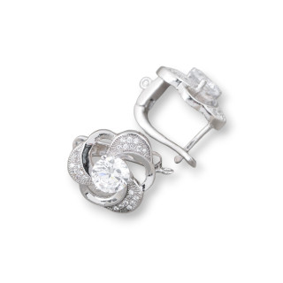 Base Per Orecchini Di Argento 925 Con Zirconi Perno Chiuso Elica 15x18mm 1 Coppia Rodiato