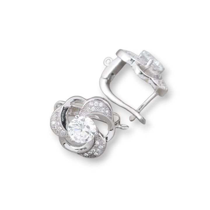 925 Silver Earring Base With Zirconia Closed Pin Helix 15x18mm 1 Pair Rhodium Plated