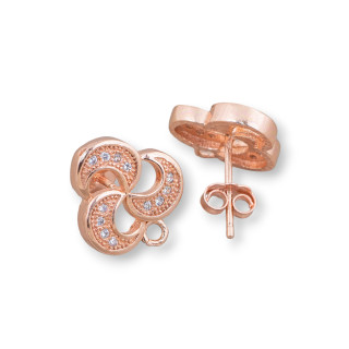 Basis für Ohrringe aus 925er Silber mit Zirkonen, Fancy-Ohrstecker 11 x 13 mm, 1 Paar Roségold