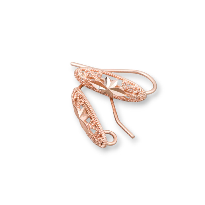 Basis für Ohrringe aus 925er Silber, durchbrochener ovaler Haken, 6 x 20 mm, 2 Paar Roségold