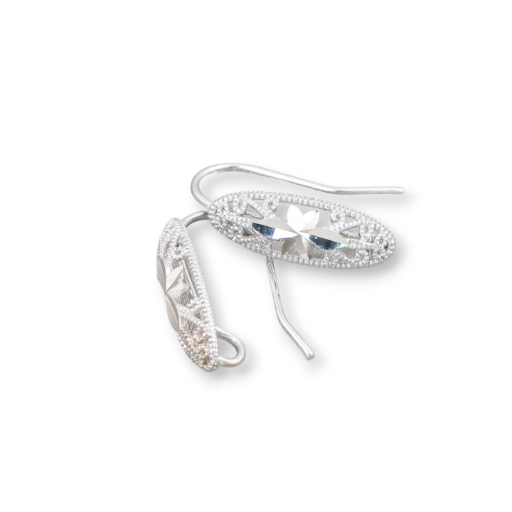 Base Pour Boucles D'Oreilles En Argent 925 Ajouré Ovale Crochet 6x20mm 2 Paires Rhodié