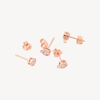 925 Silver Earring Base With Zircon 5mm Light Point Pin 4 Pairs Rose Gold