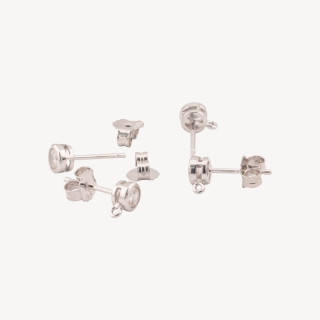 Basis für Ohrringe aus 925er Silber mit Zirkon-Pfosten-Lichtpunkt 5 mm, 4 Paar rhodiniert