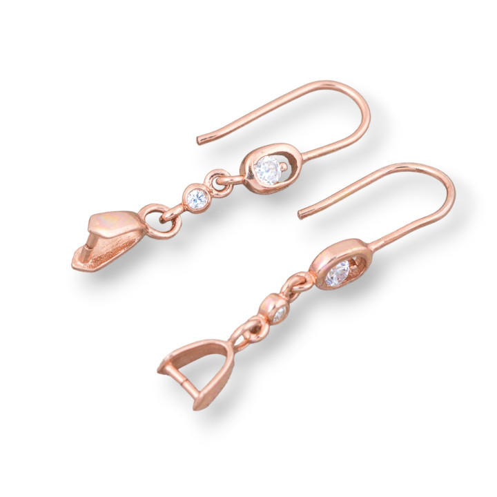 Base Per Orecchini Di Argento 925 Con Zirconi Monachella Con Gancio 04x30mm 4 Paia Oro Rosa