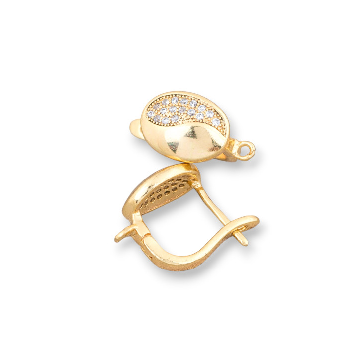 Base Per Orecchini Di Argento 925 Con Zirconi Perno Ovale 8x14mm 1 Coppia Dorato