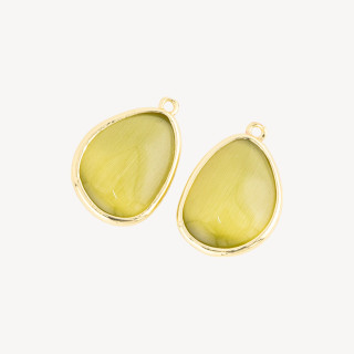 Componente colgante de bronce con juego de ojo de gato Mango 18x25 mm con 1 anillo 8 piezas Verde ácido