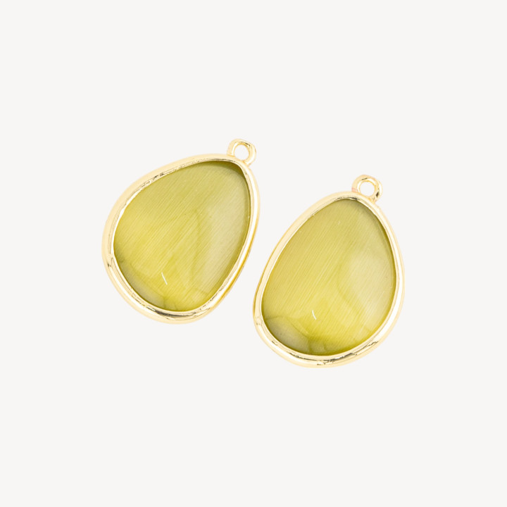 Componente colgante de bronce con juego de ojo de gato Mango 18x25 mm con 1 anillo 8 piezas Verde ácido