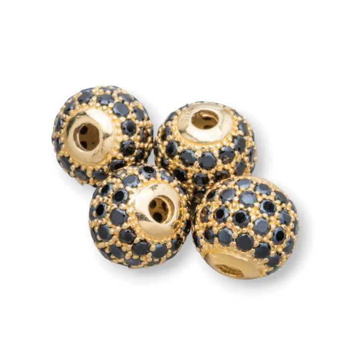 925 Silber Spacer Zirkon Kugeln 6mm 8 Stück Golden Schwarz
