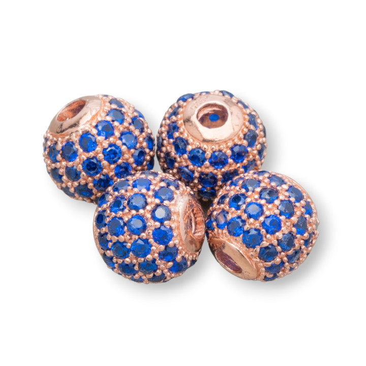 Distanziatore Di Argento 925 Palline Zirconate 6mm 8pz Oro Rosa Zaffiro Blu