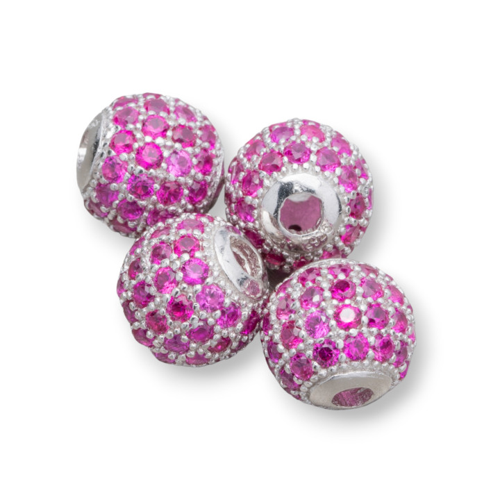 Distanziatore Di Argento 925 Palline Zirconate 6mm 8pz Rodiato Ruby