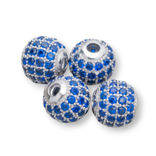 925 Silver Spacer Zircon Balls 6mm 8pcs Rhodium Plated Blue Sapphire