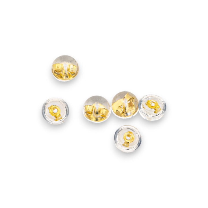 Farfallina Stoppino Per Orecchini A Perno Di Argento 925 Rivestido Dalla Semisfera Trasparente 5mm 40pz Dorato