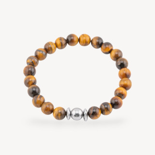 Bracelet de pierres précieuses élastiques de 8 mm avec ligne pour hommes en hématite oeil de tigre