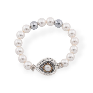 Bracciale Elastico Di Pietre Dure 10mm E Centrale Marcasite Perle Di Maiorca Goccia