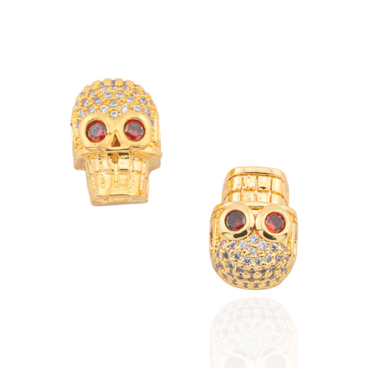 Componentes De Bronce Con Circonitas Calavera 9.5x13mm 4ud Dorado