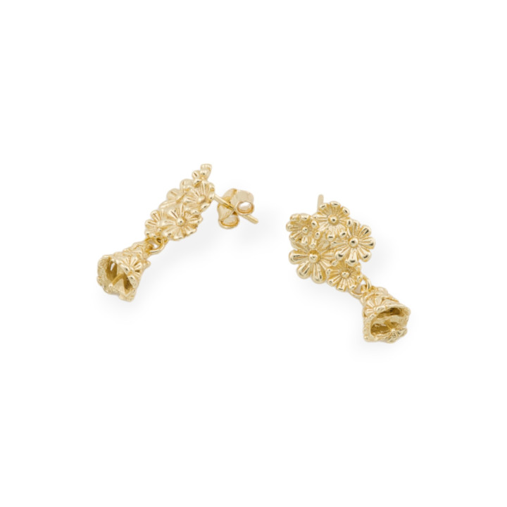 Σκουλαρίκια 925 ασημένιες βάσεις με εξαρτήματα με χάντρες 1 ζευγάρι 12x24mm Χρυσό