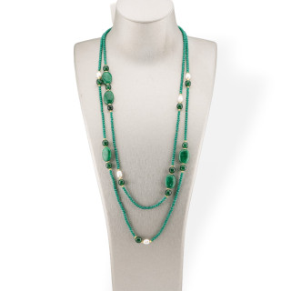 Bijoux Charleston Collier de cristaux CZ avec pierres semi-précieuses et perles de rivière avec hématite 160 cm MOD42 vert émera