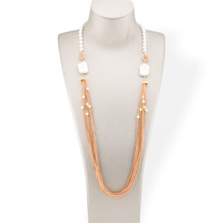 Κολιέ Bijoux από μαργαριτάρι Μαγιόρκας και κρύσταλλα CZ με μπαρόκ μαργαριτάρια ποταμού 90cm σαμπάνια