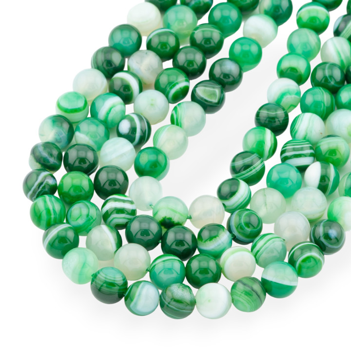 Agate verte striée ronde lisse 8mm