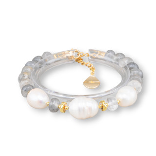 Bracelet de pierres semi-précieuses et perles de rivière avec fermoir