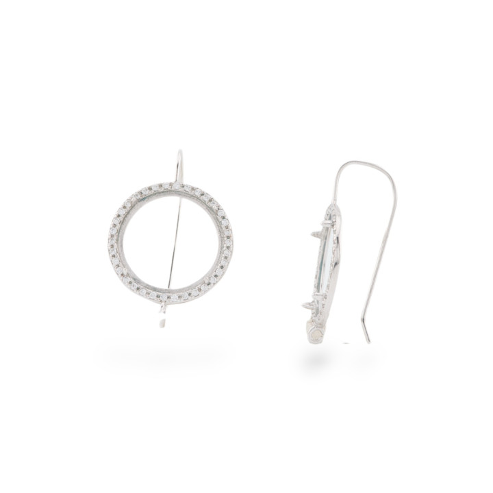 Base Per Orecchini Di Argento 925 Con Zirconi Monachella Castone 19mm Per Pietre Fino A 15mm 2 Paia Rodiato