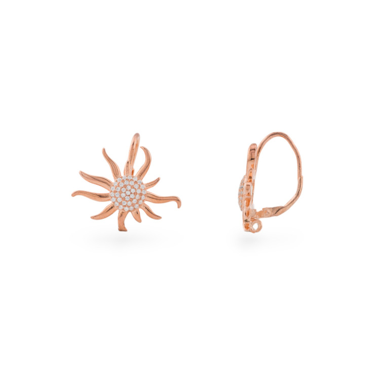 925 Silver Earring Base Closed Monachella Sun With Zirconia 19x24mm 1 Pair Rose Gold