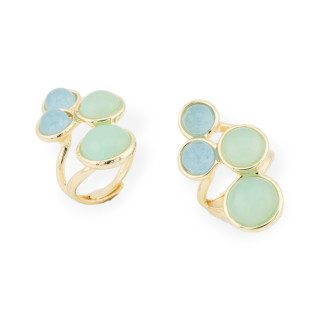 Bague Bronze Avec Pierres Semi-précieuses 4 Pierres 23x40mm Taille Ajustable Doré Bleu Clair Vert