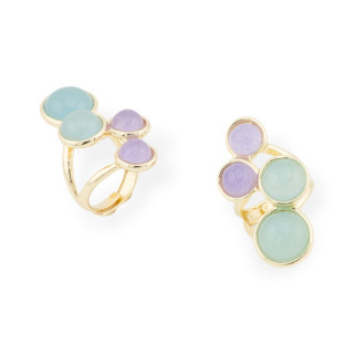 Χάλκινο δαχτυλίδι με ημιπολύτιμες πέτρες 4 πέτρες 23x40mm Ρυθμιζόμενο μέγεθος Golden Lavender Water