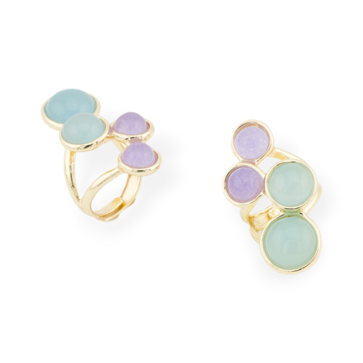 Anillo De Bronce Con Piedras Semipreciosas 4 Piedras 23x40mm Tamaño Ajustable Agua Lavanda Dorada