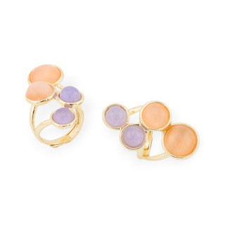 Anillo De Bronce Con Piedras Semipreciosas 4 Piedras 23x40mm Tamaño Ajustable Dorado Lavanda Melocotón