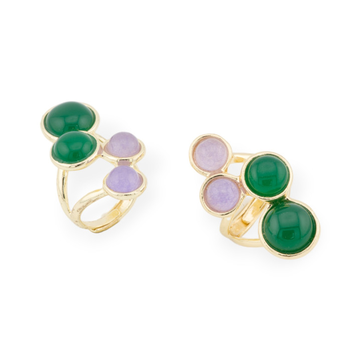 Χάλκινο δαχτυλίδι με ημιπολύτιμες πέτρες 4 πέτρες 23x40mm Ρυθμιζόμενο μέγεθος Golden Lavender Emerald