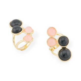 Bronze Ring With Hard Stones 4 Stones 23x40mm Adjustable Size Gold Black Pink